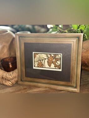 Yoshiko Yamamoto signed Framed Pinecone Art Print - Arts & Crafts